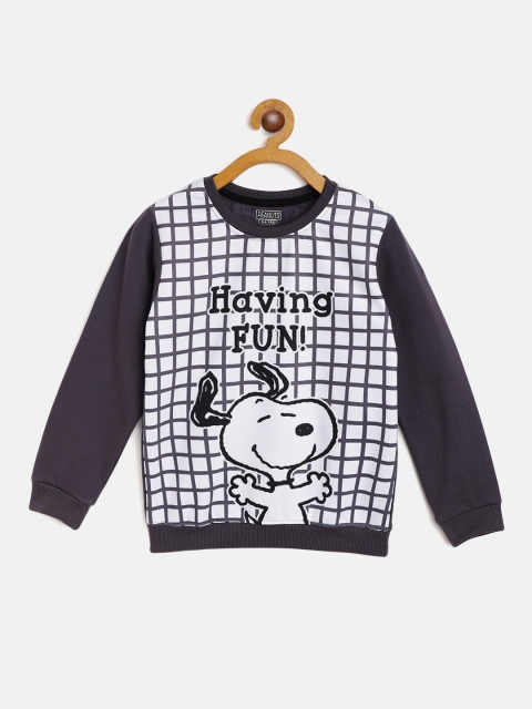 

Eteenz Boys White & Charcoal Grey Snoopy Print Sweatshirt