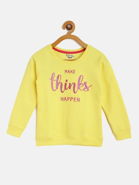 

Eteenz Girls Yellow & Pink Glitter Typography Print Pure Cotton Sweatshirt