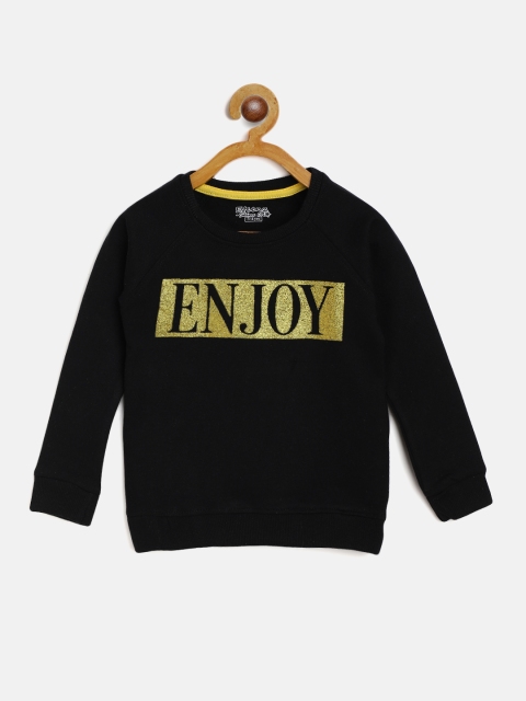 

Eteenz Girls Black & Golden Shimmer Typography Print Pure Cotton Sweatshirt