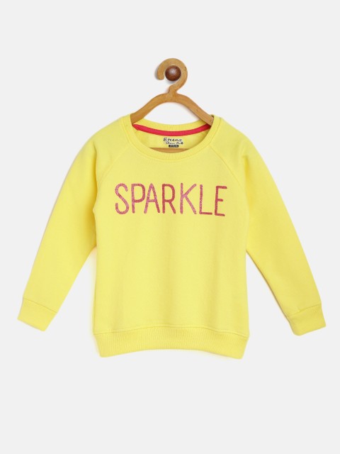 

Eteenz Girls Yellow & Pink Glitter Typography Print Pure Cotton Sweatshirt
