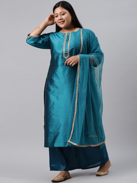 

EXTRA LOVE BY LIBAS Plus Size Women Blue Kurta with Palazzos & With Dupatta