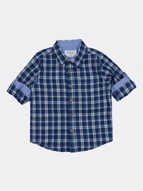 

MANET Boys Blue & White Checked Casual Shirt