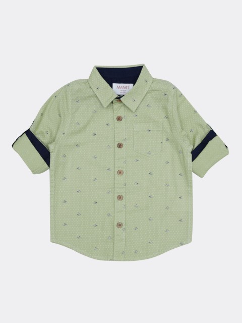 

MANET Boys Green Printed Casual Shirt