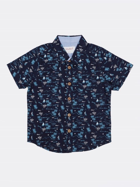 

MANET Boys Navy Blue Printed Casual Shirt