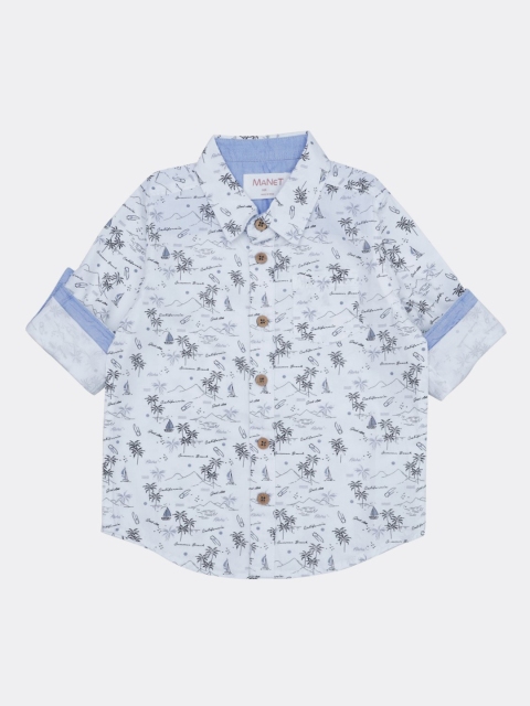 

MANET Boys White Printed Casual Shirt