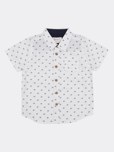 

MANET Boys White & Black Conversational Printed Casual Shirt