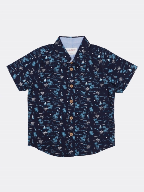 

MANET Boys Blue Printed Casual Shirt