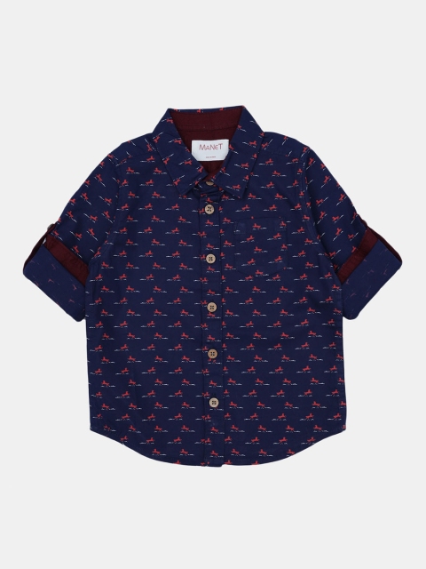 

MANET Boys Navy Blue Printed Casual Shirt