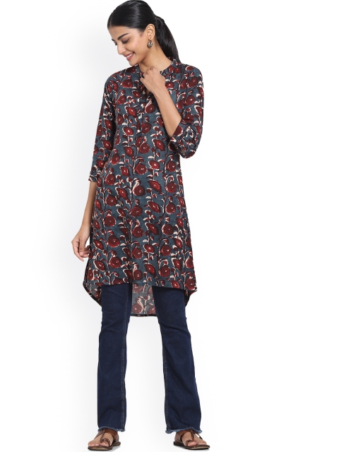 

Bewakoof Women Teal & Red Floral Printed Pathani Kurta
