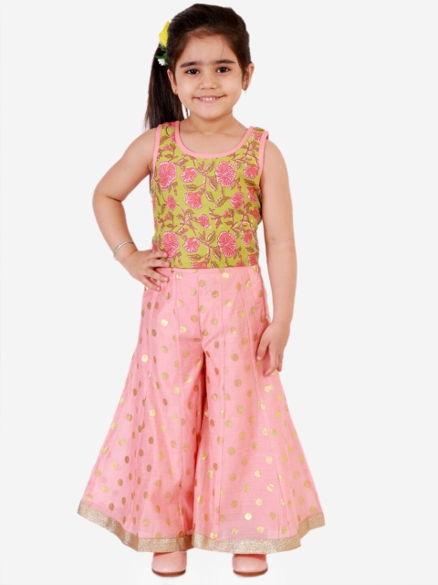 

Lil Peacock Girls Peach-Coloured & Multicoloured Printed Top with Skirt