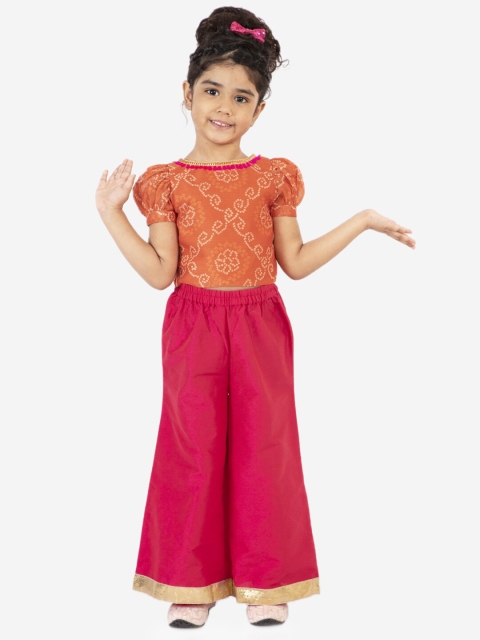 

Lil Peacock Girls Orange Printed Top with Palazzos