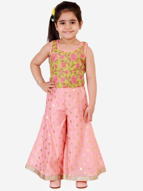 

Lil Peacock Girls Peach-Coloured & Multicoloured Printed Top with Skirt
