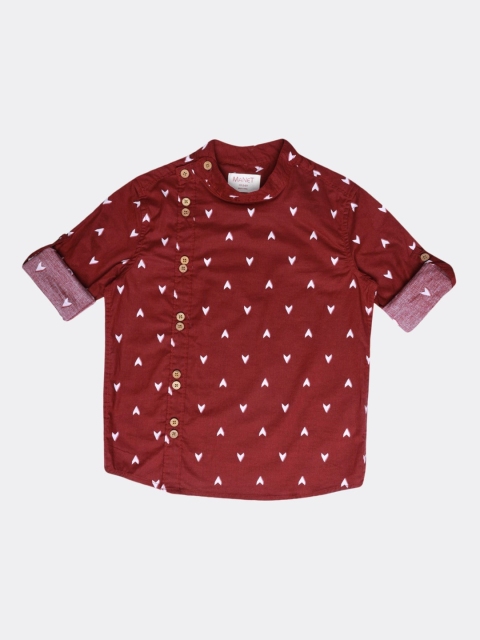

MANET Boys Maroon & White Printed Casual Shirt