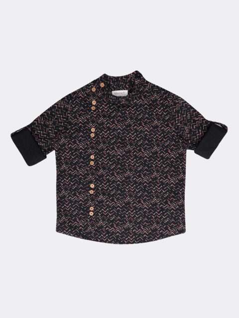 

MANET Boys Black Printed Casual Shirt