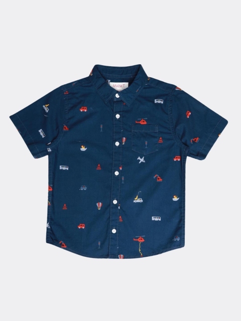 

MANET Boys Navy Blue Printed Casual Shirt