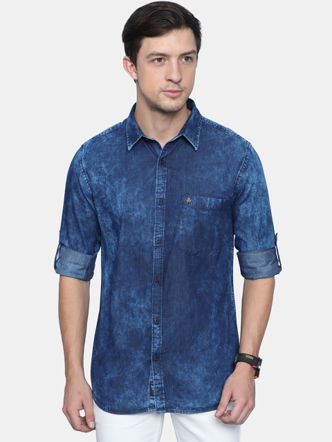 

VUDU Men Navy Blue Faded Casual Shirt