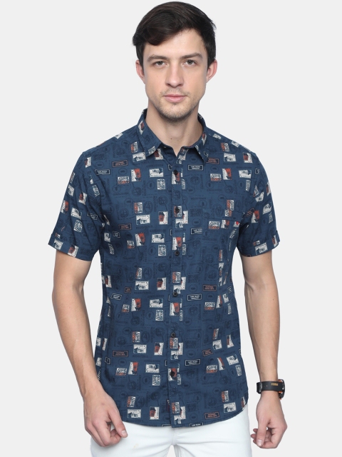 

VUDU Men Navy Blue Printed Casual Shirt