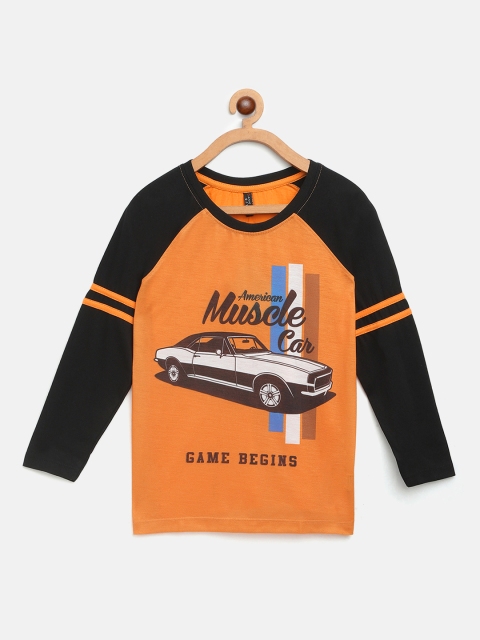 

GAME BEGINS Boys Orange & Black Car Printed Pure Cotton T-shirt