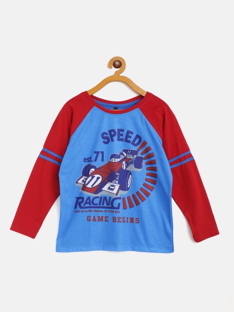

GAME BEGINS Boys Blue & Maroon Cotton Printed T-shirt