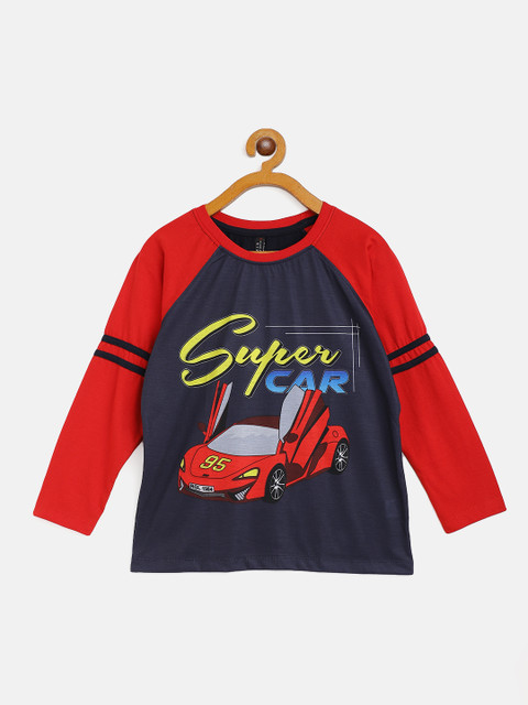 

GAME BEGINS Boys Navy Blue & Red Cotton Printed T-shirt