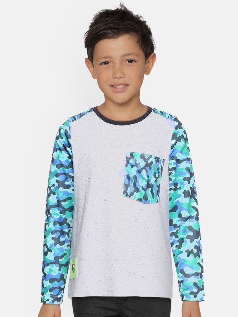 

GAME BEGINS Boys Blue & Grey Pure Cotton Placement Camouflage Pocket T-shirt