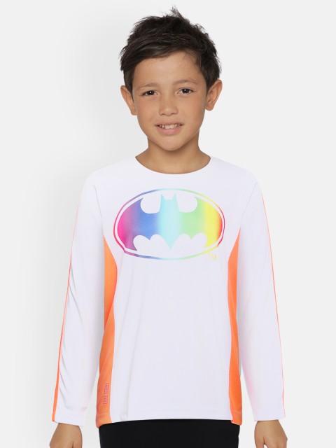 

GAME BEGINS Boys White Orange Pure Cotton Batman Logo Printed Pure Cotton T-shirt