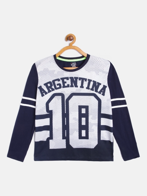 

GAME BEGINS Boys Navy Blue & Grey Cotton Varsity Printed T-shirt