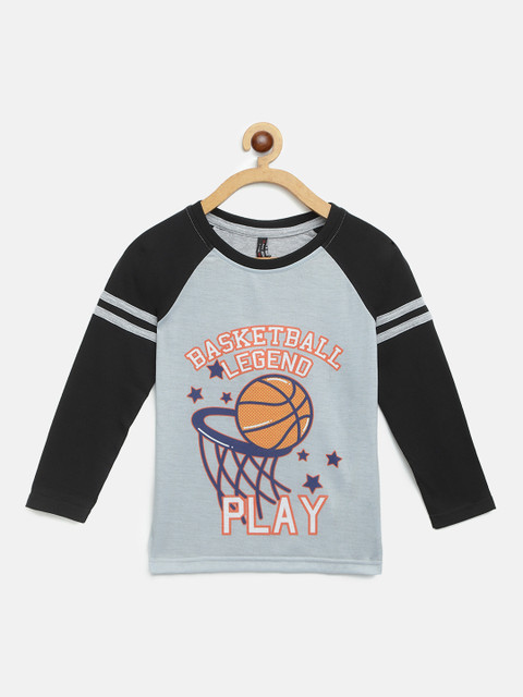 

GAME BEGINS Boys Grey & Black Basketball Slogan Printed Pure Cotton T-shirt