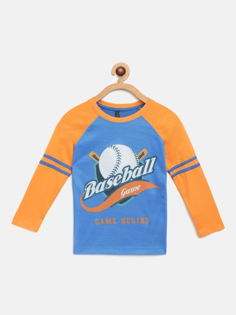 

GAME BEGINS Boys Blue & Orange Cotton Printed T-shirt