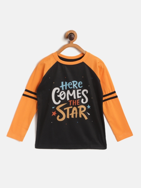 

GAME BEGINS Boys Black & Orange Typography Print Cotton T-shirt