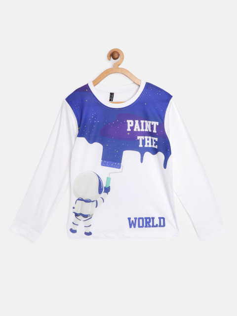 

GAME BEGINS Boys White & Blue Printed Cotton Round Neck T-shirt