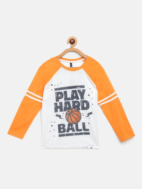 

GAME BEGINS Boys White & Orange Cotton Printed T-shirt