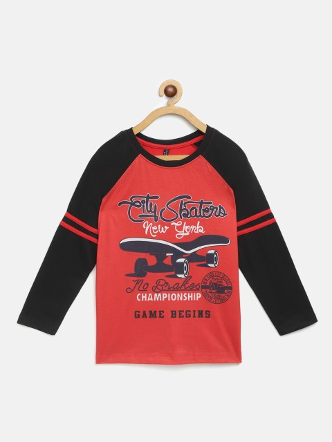 

GAME BEGINS Boys Red & Black Cotton Printed T-shirt