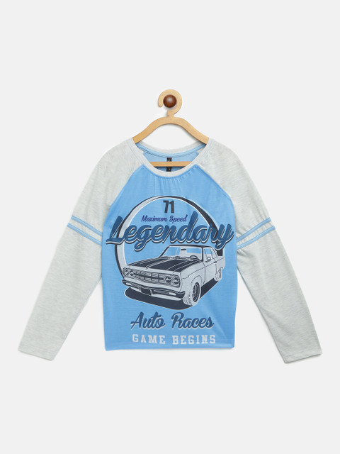 

GAME BEGINS Boys Blue & Grey Melange Cotton Printed T-shirt