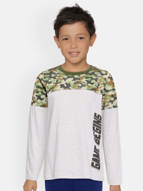 

GAME BEGINS Boys Green & Off White Pure Cotton Camouflage Placement Print T-shirt