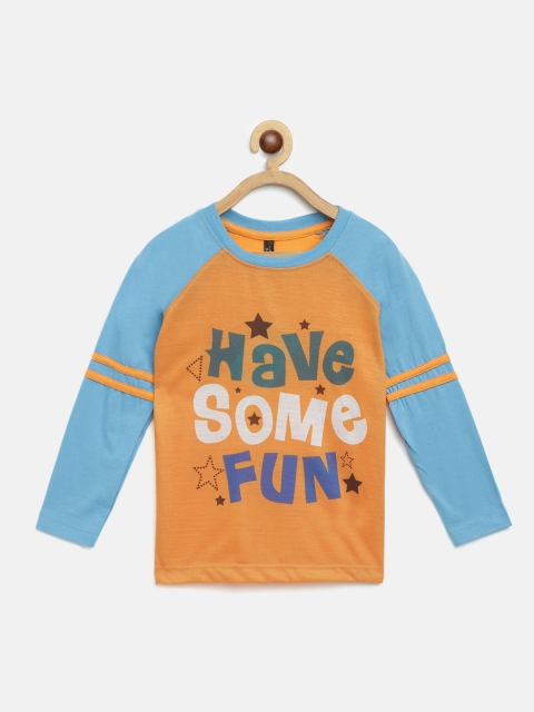 

GAME BEGINS Boys Orange & Blue Cotton Typography Printed T-shirt