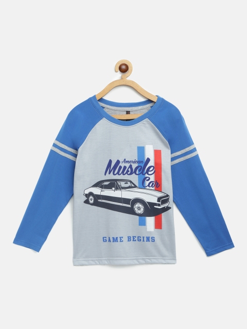 

GAME BEGINS Boys Grey & Blue Car Printed Pure Cotton T-shirt