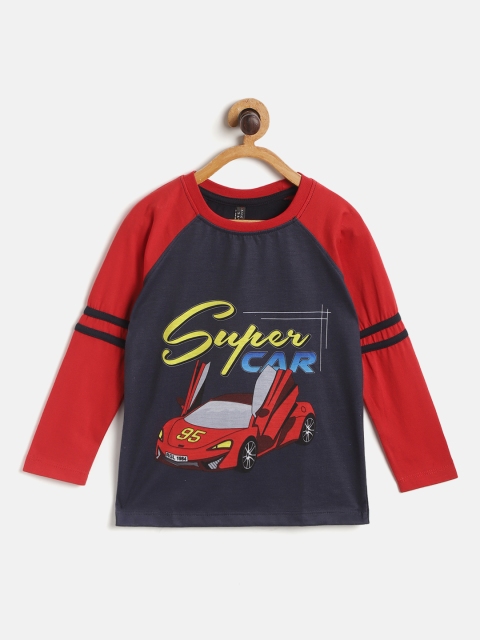 

GAME BEGINS Boys Navy Blue & Red Typography Print Cotton T-shirt