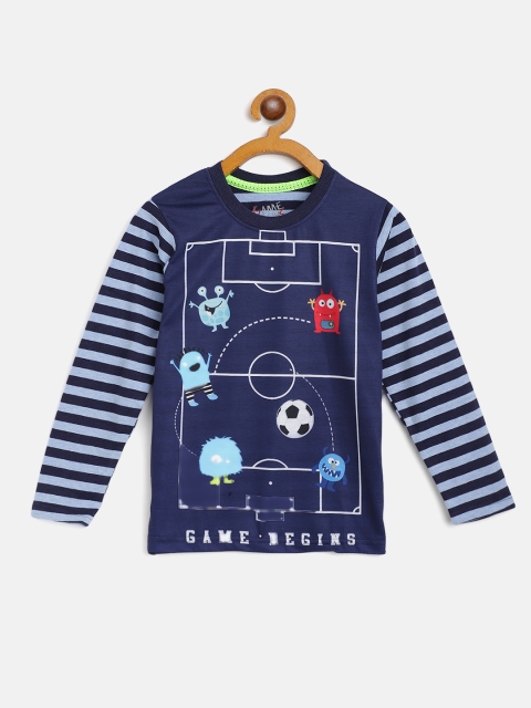 

GAME BEGINS Boys Blue & White Graphic Print Cotton T-shirt