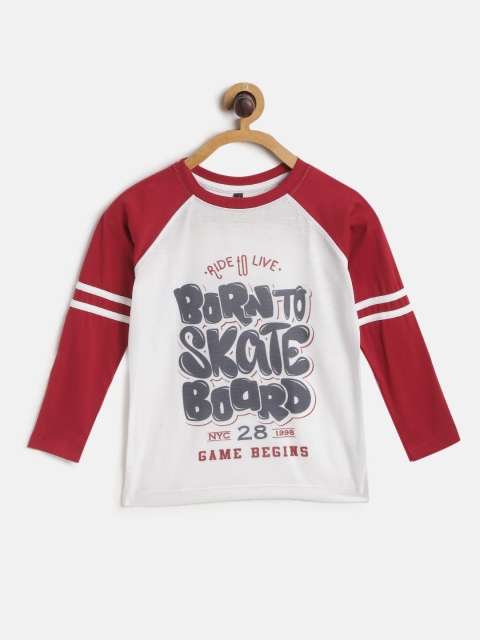 

GAME BEGINS Boys White & Maroon Typography Print Cotton T-shirt
