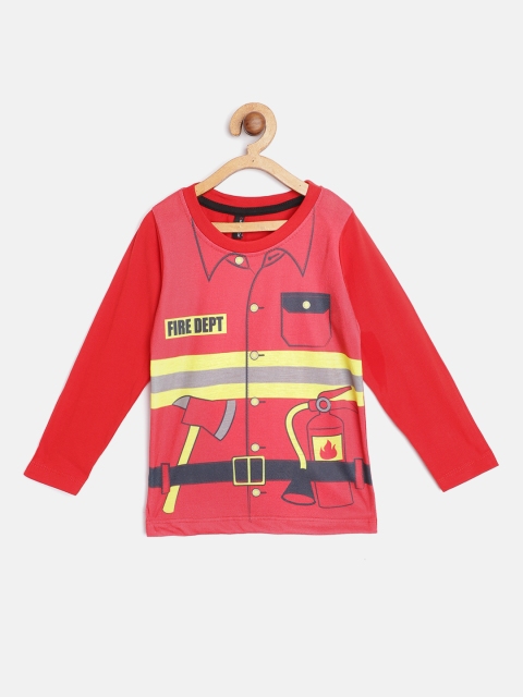 

GAME BEGINS Boys Red & Yellow Graphic Print Cotton T-shirt