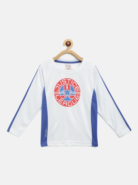 

GAME BEGINS Boys White & Blue Cotton Justice League Printed T-shirt