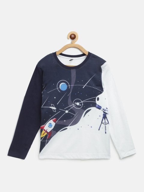 

GAME BEGINS Boys Navy Blue & White Cotton Printed T-shirt
