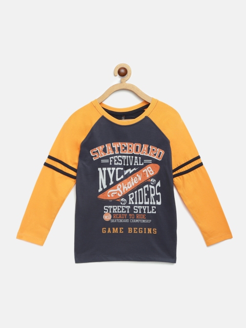 

GAME BEGINS Boys Navy Blue & Orange Cotton Printed T-shirt