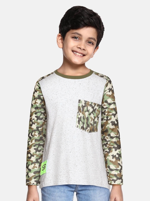 

GAME BEGINS Boys Off-White & Green Camouflage Printed Pure Cotton T-shirt