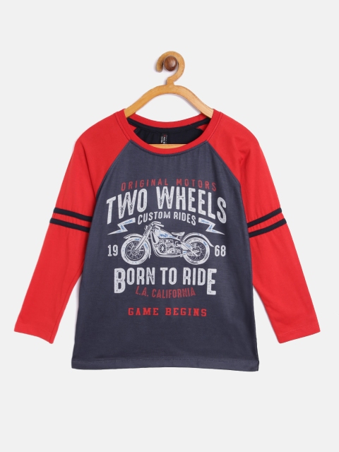 

GAME BEGINS Boys Navy Blue & Red Cotton Typography Printed T-shirt