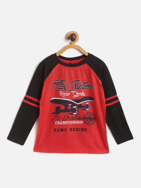 

GAME BEGINS Boys Red & Black Typography Print Cotton T-shirt