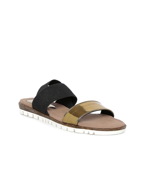 

Catwalk Women Black & Gold-Toned Solid Open-Toed Flats