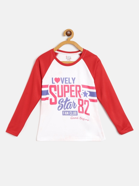 

GAME BEGINS Girls White & Red Typography Printed T-shirt