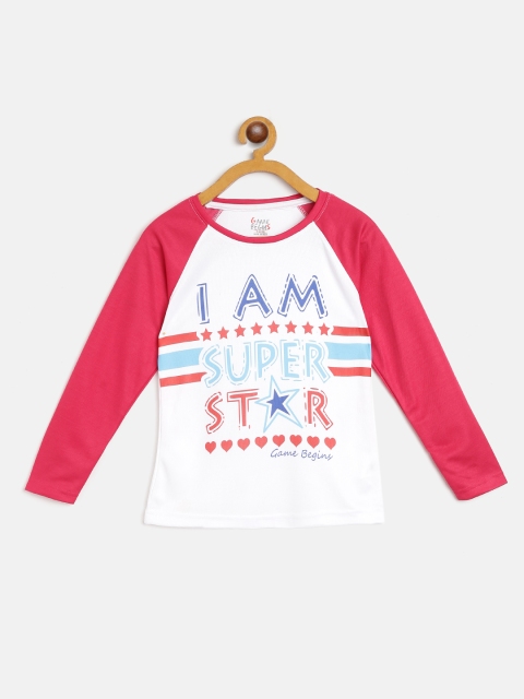 

GAME BEGINS Girls White & Coral Red Typography Printed T-shirt